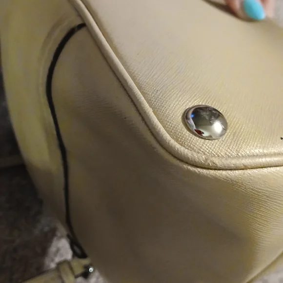 Coach Peyton Saffiano Leather Dome Satchel Cream Gold Champagne Metallic Bag - Picture 12 of 16